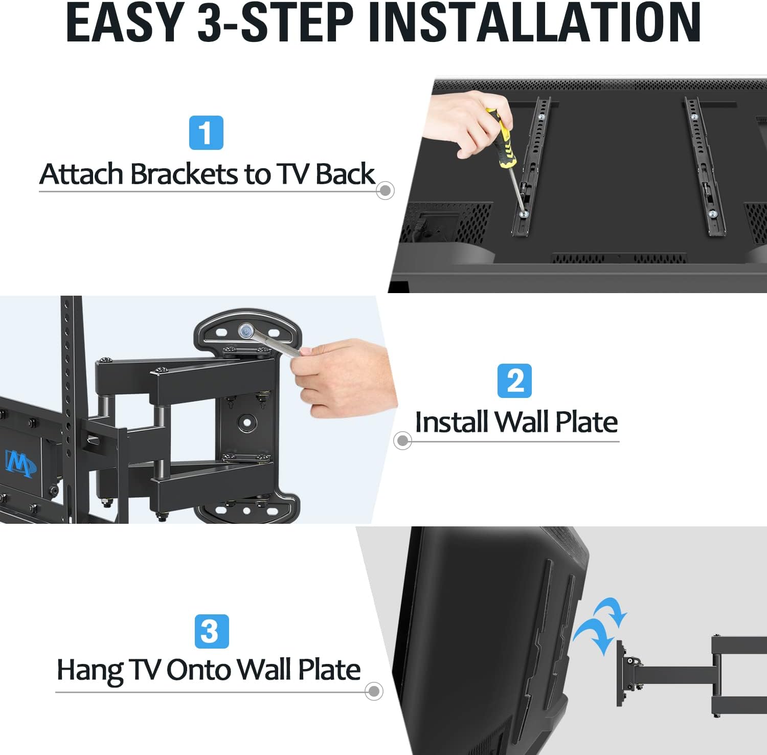 Full Motion TV Wall Mount for 26-55 Inch LED LCD Plasma Flat Screen TV, Swivel Articulating Dual Arms, VESA 400x400mm, 99 LBS, Pack of 2 H179548