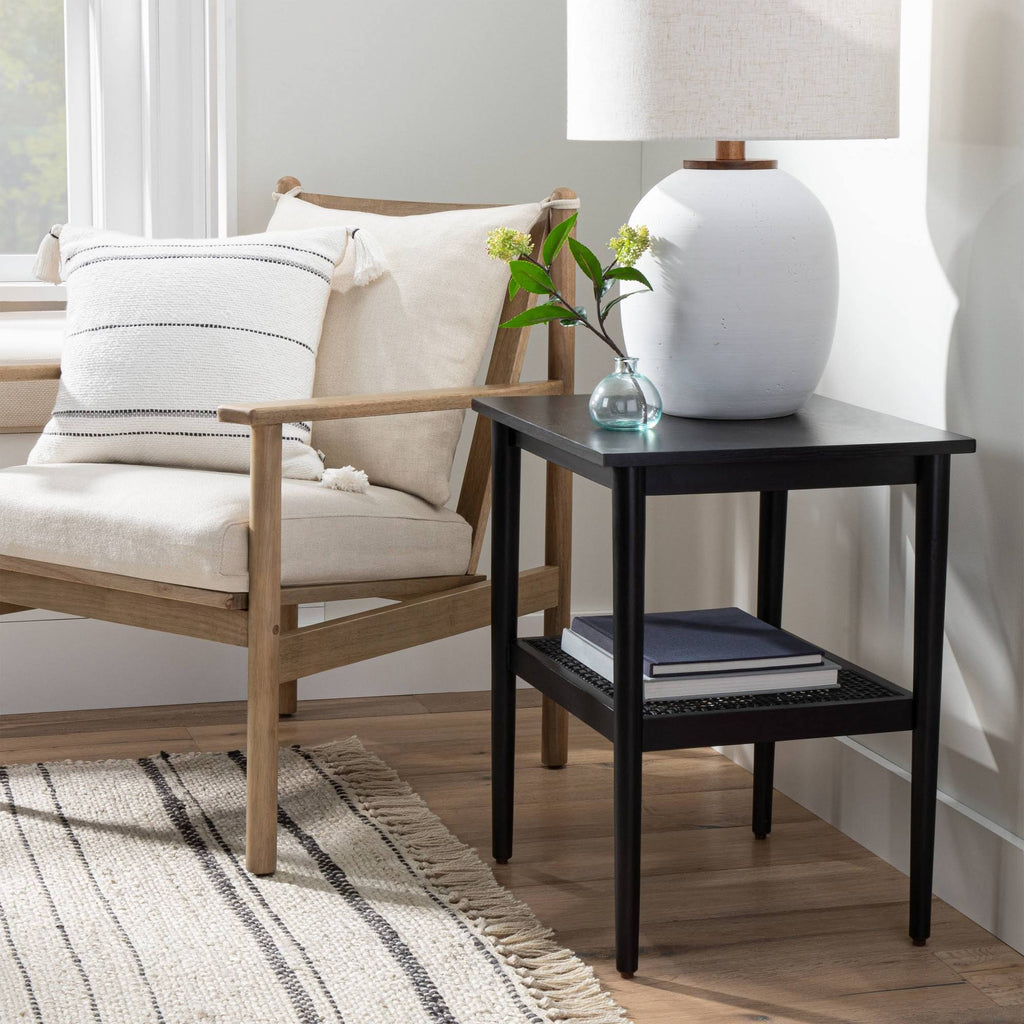Black Wood & Cane Accent Table K234511