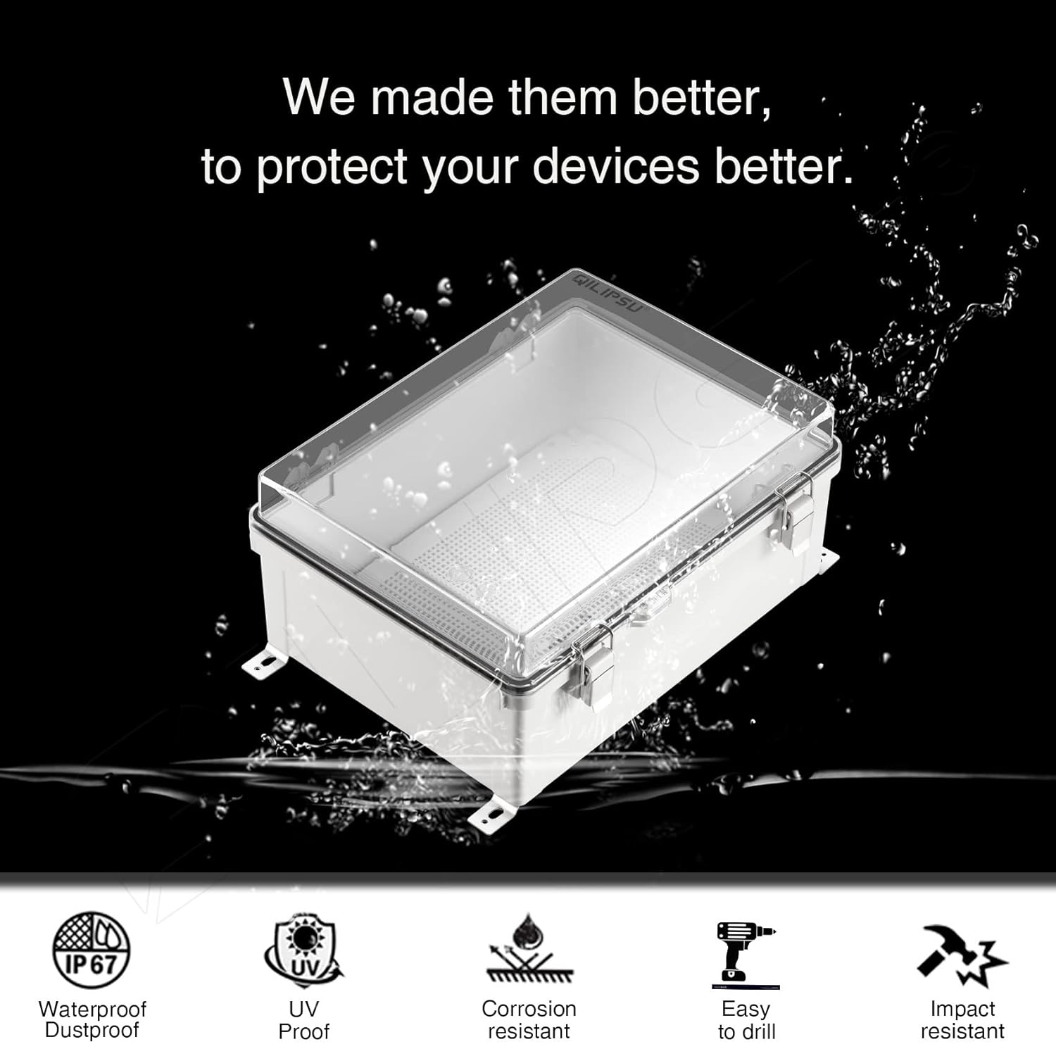 Clear Hinged Cover Junction Box with Mounting Plate, IP67 Waterproof ABS Plastic Grey R378742