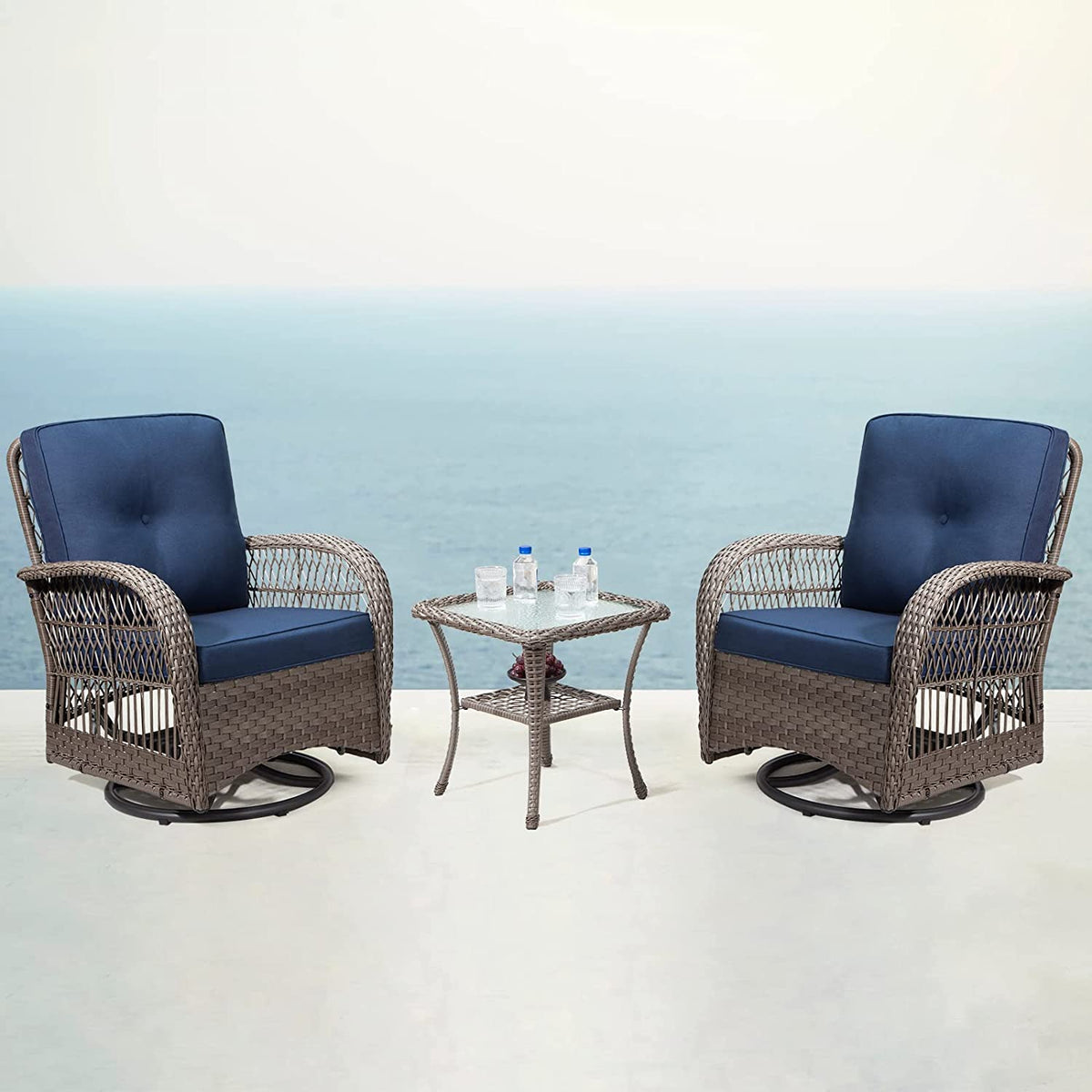 3 Piece Wicker Patio Bistro Set with Fabric Cushions L730