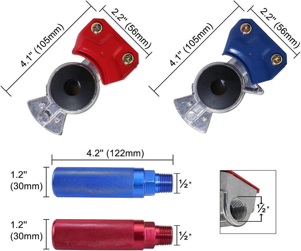 15Ft 3 in 1 ABS 7 Way Electrical Cable and Rubber Air Line Hose Wrap Assembly with Aluminum Service Emergency Glad Hands and Extension Handles for Semi Truck Trailer Tractor S53940