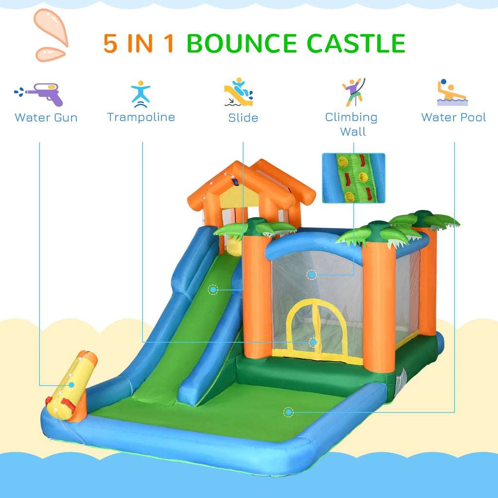 6-in-1 Inflatable Water Slide Jumping Castle with Blower O161124
