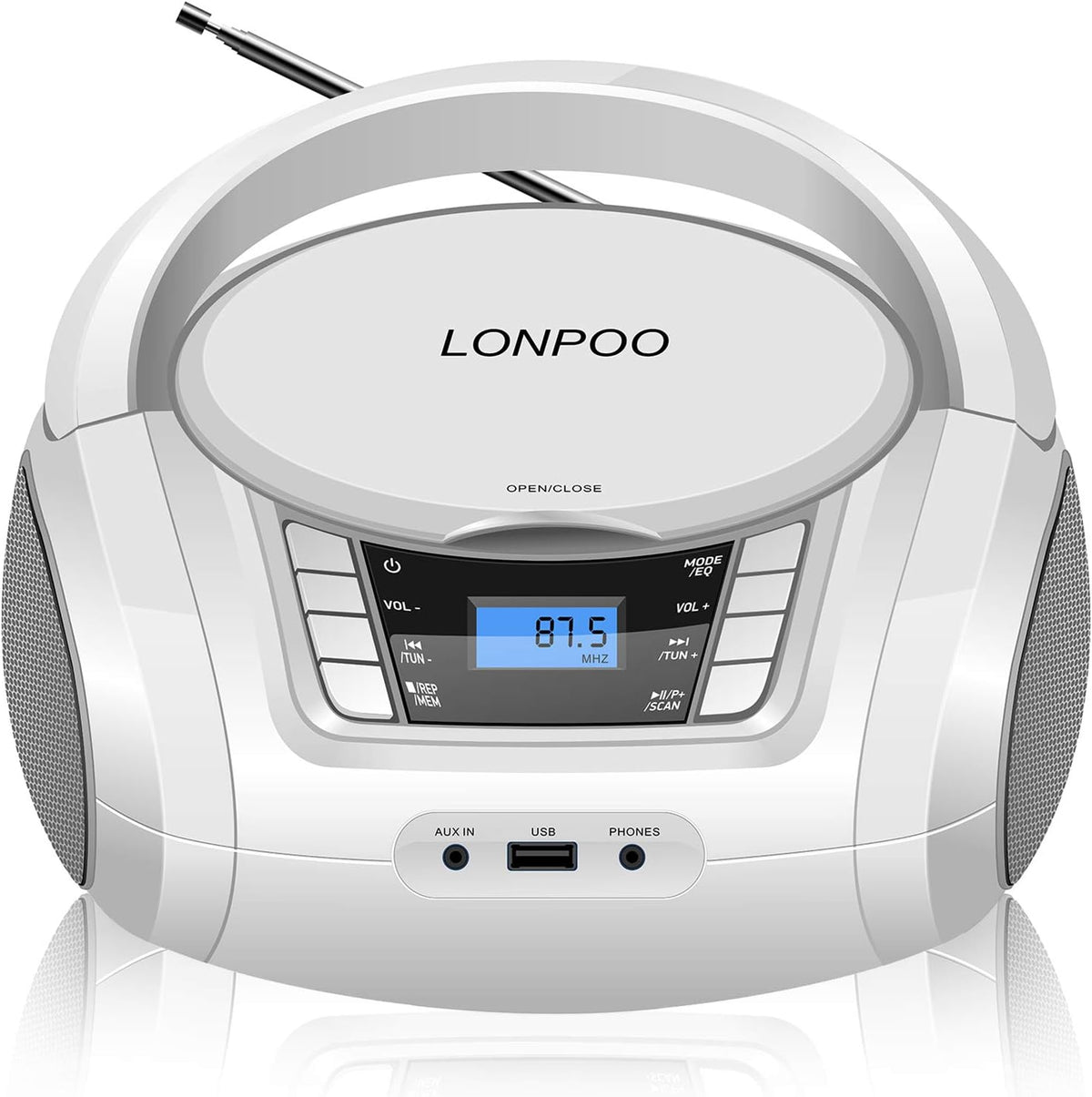 White Portable CD MP3 Player Boombox with Bluetooth FM Radio Z448