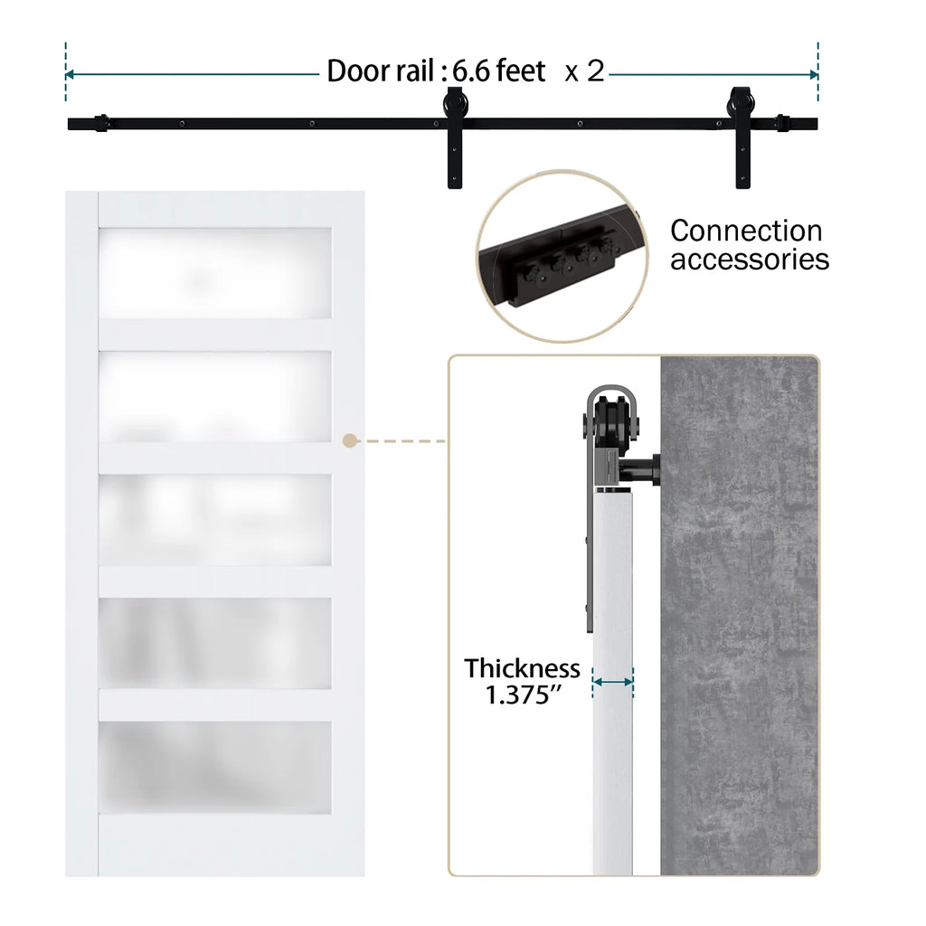 36''×84'' Frosted Glass Barn Door x 2 with Hardware Kit L6544