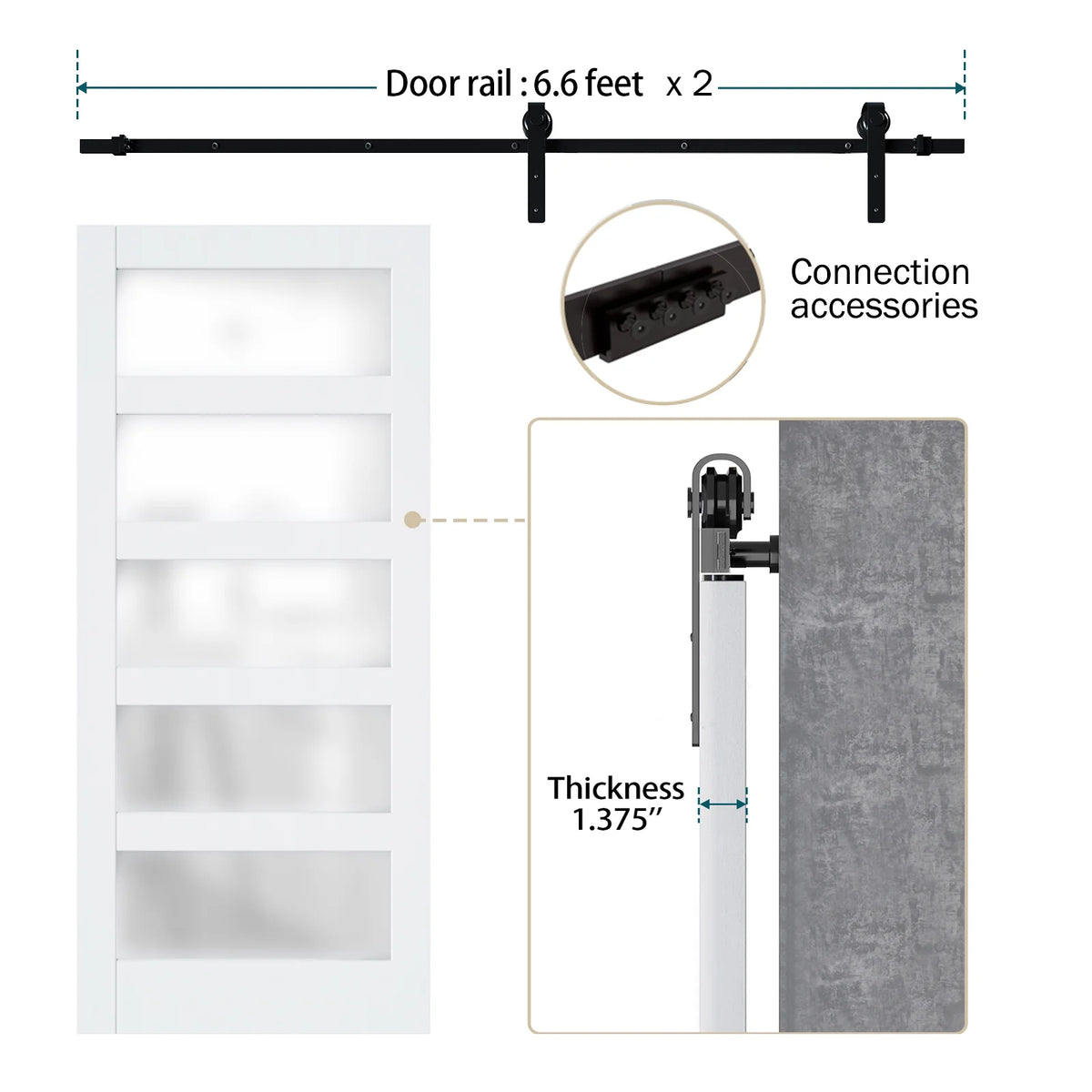 36''×84'' Frosted Glass Barn Door x 2 with Hardware Kit L6544