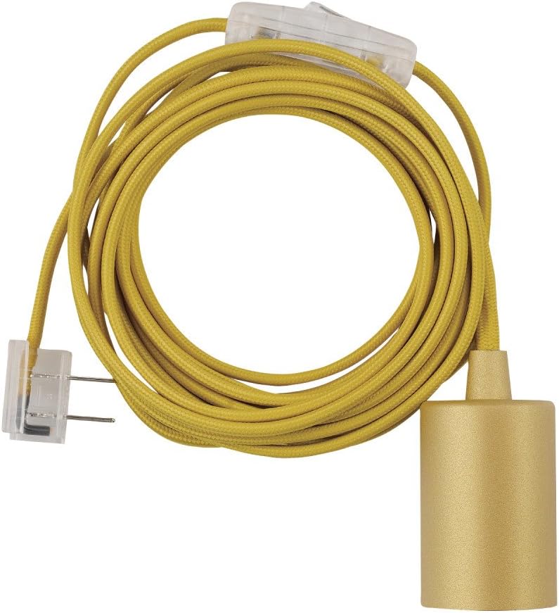 Matte Brass Gold Fabric Cord Plug-in Pendant Lighting A829