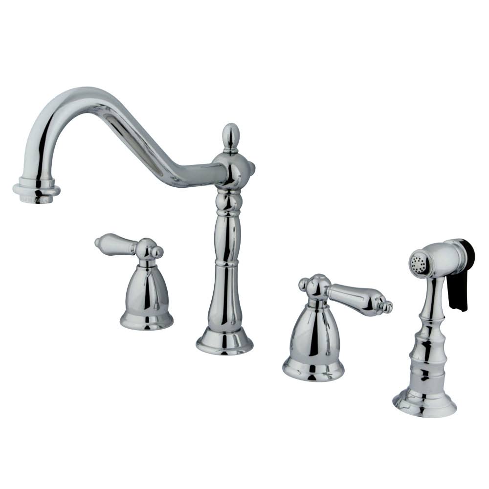 Polished Chrome Double Handle Widespread Kitchen Faucet with Brass Sprayer U863