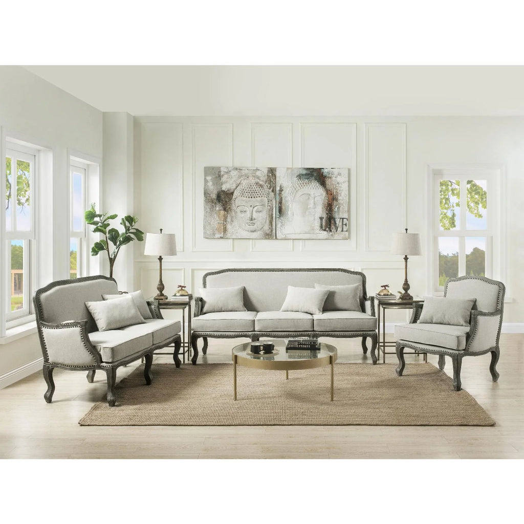 Cream Linen Fabric Sofa with 3 Pillows L708103