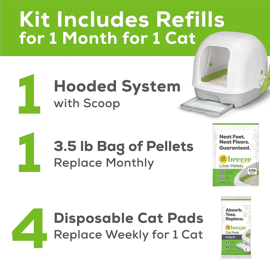 Hooded Litter Box System Starter Kit with Litter Pellets & Pads Pack of 2 O642