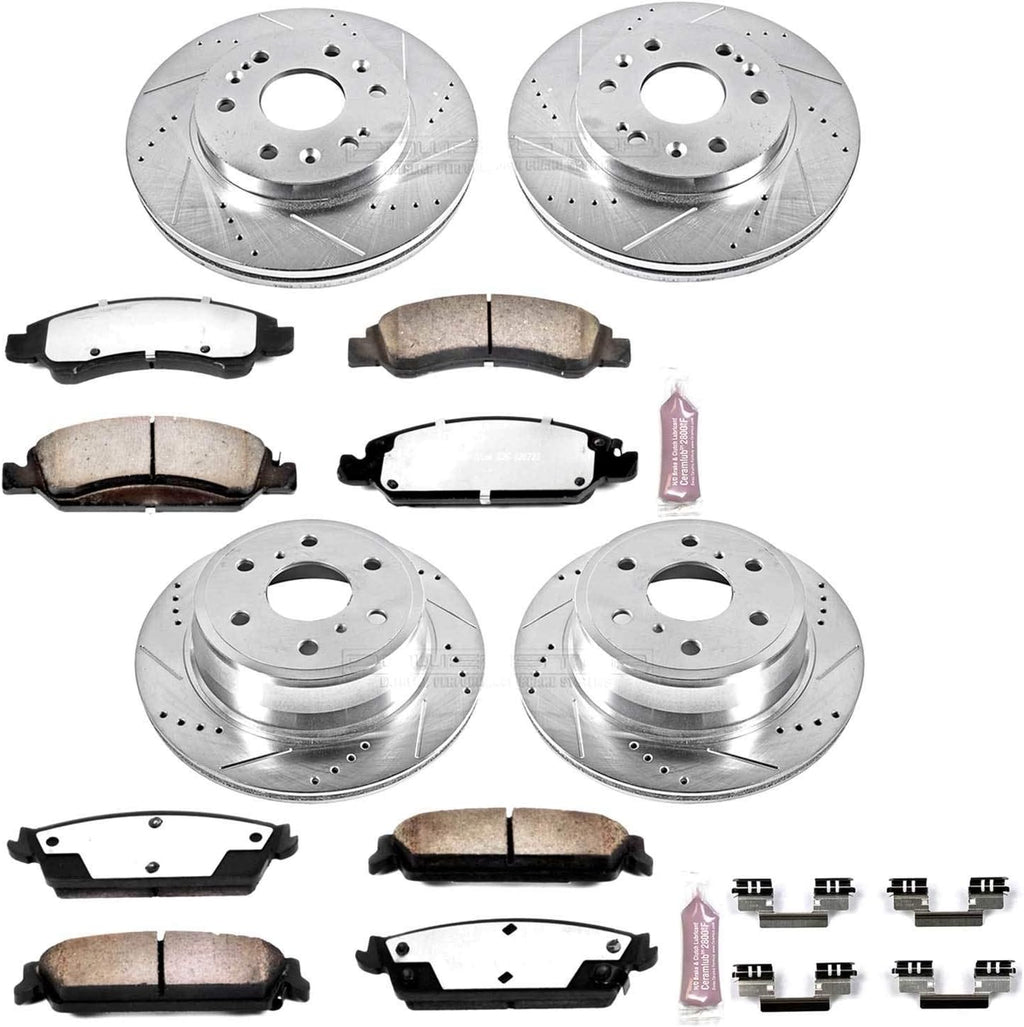 Carbon Fiber Ceramic Brake Pads and Drilled Slotted Brake Rotors C1196