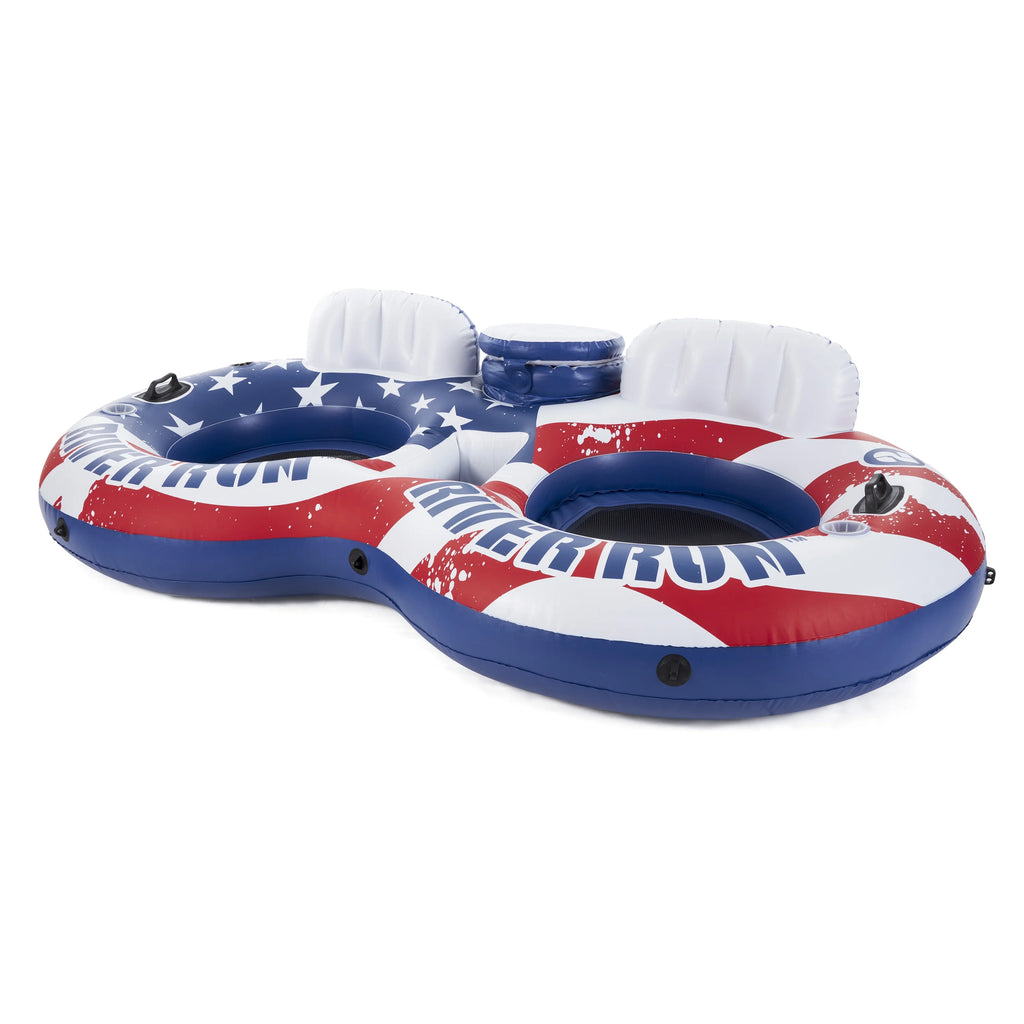 Inflatable American Flag 2 Person Pool Float with Cooler (2 Pack) L924138