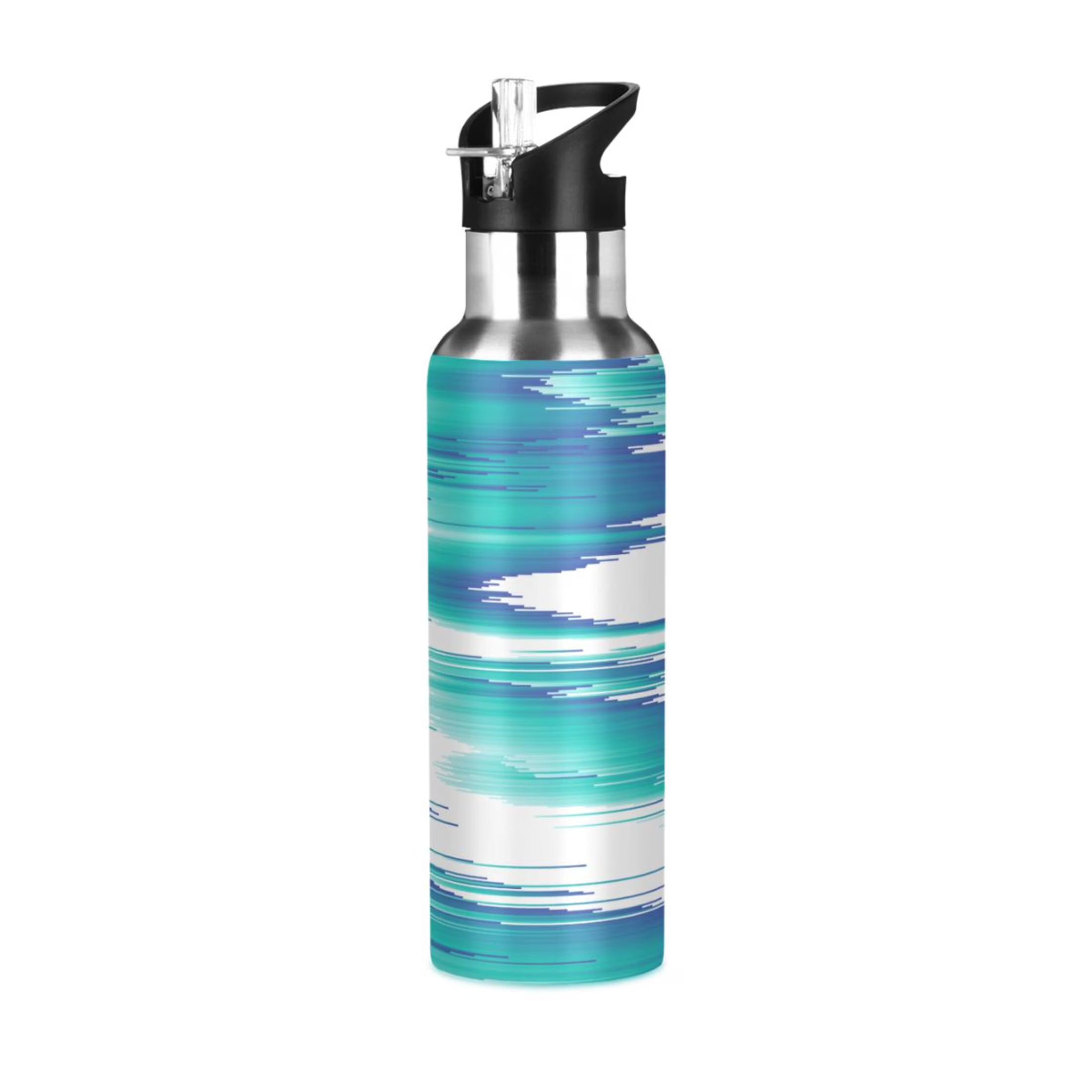 Stainless Steel Water Bottle Gradient Blue Green with Straw Lid Vacuum Insulated 20 OZ R611