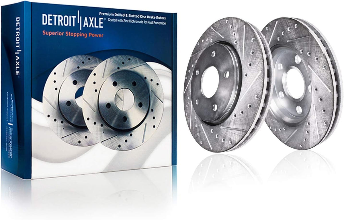 Front Drilled and Slotted Rotors + Brake Pads 6pc Set P3769