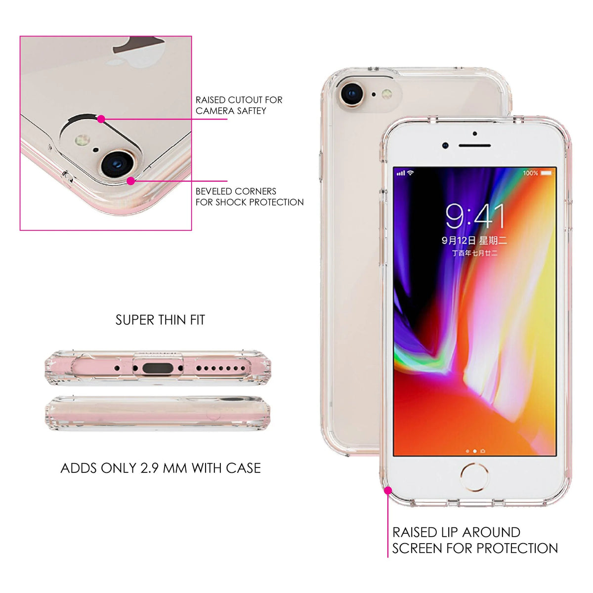 Clear Shockproof Hybrid Case for iPhone 7 8 SE with TPU Bumper Acrylic Back T1783